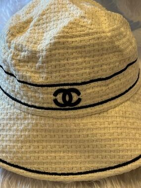 Cream  Bucket Hat with Black Trim and CC Logo